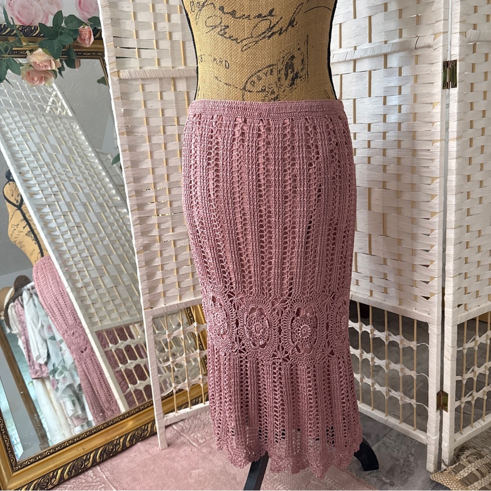 Mauve Crochet Beaded Midi Skirt